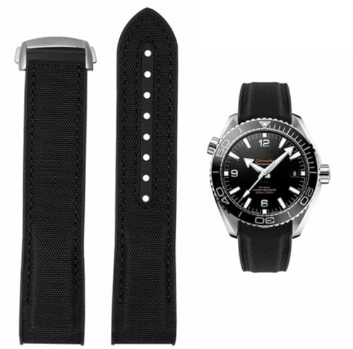 FOUUA Uhrenarmband 22mm 20mm für Omega kompatibel mit Omega-Armband Uhrenarmband Silikon und Canvas Faltschließe Passend für Omega [SpeedMaster] [Seamaster] [De Ville]