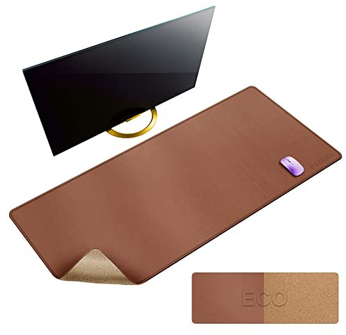MAIDERN Schreibtischunterlage 120x60cm, Leder & Kork Doppelseitiges Tischunterlage,Extra Große Mauspad, Wasserdichte Schreibunterlage Leder auf Schreibtischen,Büro und Zuhause Tischunterlage (Braun)