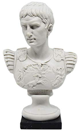 Büste Statue Design: Cesar Augusto (römischer Kaiser) - Reproduktion Büste, Skulptur aus Marmor und Harz - ca. 15 cm, 350 g. - Hergestellt in der Toskana, Design Made in Italy - Geschenkidee zu Hause
