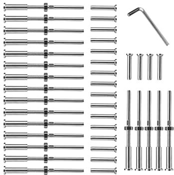 Barabesty 20 Paar Edelstahl 316 Kabelgeländer Gewindebolzen Spanner Empfänger & Flachkopf Stemball Terminal für 1/8 Kabel