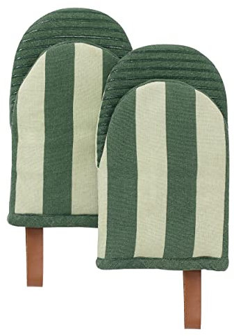 Folkulture Mini Oven Mitts Heat Resistant | (5.75 x9) Set of 2 Short Oven Mitts with Hanging Loop | 100% Cotton Oven Gloves | Kitchen Mittens, Small Silicone Oven Mits