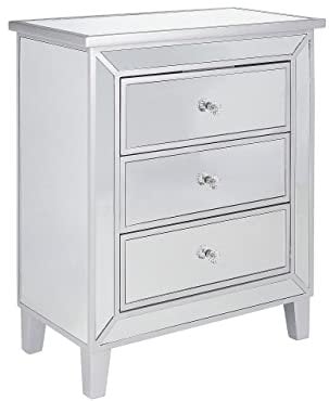 Beliani Verspiegelte Kommode mit 3 Schubladen, Sideboard, Kristallknopf Glamour Silber Breves