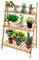 THINFAR Blumentreppe Holz, Blumenständer für innen draußen, 3-stufig, Blumentreppe Klappbar, Blumenleiter Bambus (70 x 40 x 96 cm)
