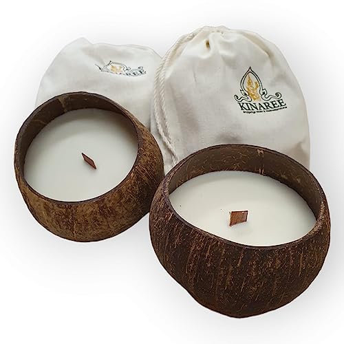 Sojawachs Duftkerze Kokosnuss - Aromakerze in einer halbierten Kokosnuss - Parafinfreie Kerze mit Sisalring als Halter für die Kokosnuss (Coconut Limes)