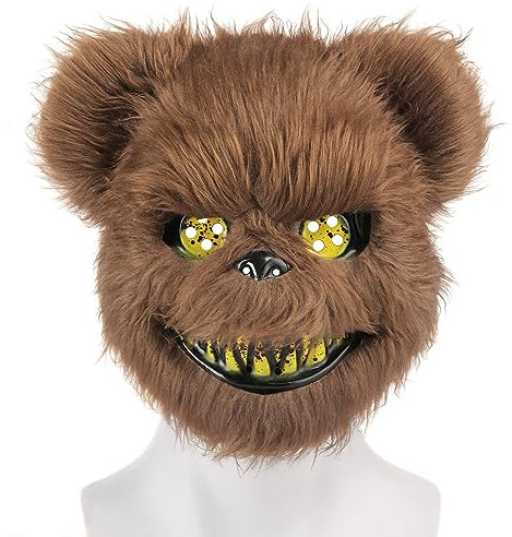 ZZOUFI Maschera Horror Halloween Maschera Orso di Peluche, Maschera Spaventosa di Halloween per Adulto Bambino, Maschera Animale Horror per Carnevale Cosplay, Divertente (Marrone)