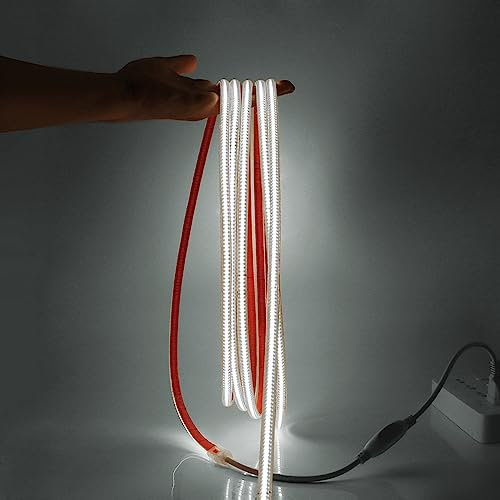 HEGEHE 230V COB LED Streifen Selbstklebend, 288leds/m Superhell Hohe Dichte, Flexibles COB LED Lichtband Strip für DIY Innenbeleuchtung Projekte (Weiß, 20M)