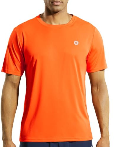 Nepest Mens Athletic Running Dry Fit T-Shirts Workout Gym Short Sleeve Crewneck UPF 50+ UV Sun Protection Active Tee, A-orange-short Sleeve, 3XL