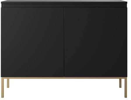 Selsey Kommode Schrank Aufbewahrungsschrank 100 cm 2 Türen 4 Fächer Schwarz Goldene Beine Bemmi