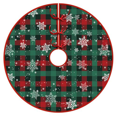 Chickwin Base Albero di Natale 90cm Gonna Albero di Natale, Peluche Corto Tappeto Albero di Natale Decorazioni Albero Natale Tappeti per Natale Decorazioni Casa (Plaid Rosso Verde,90cm/35.4’’)