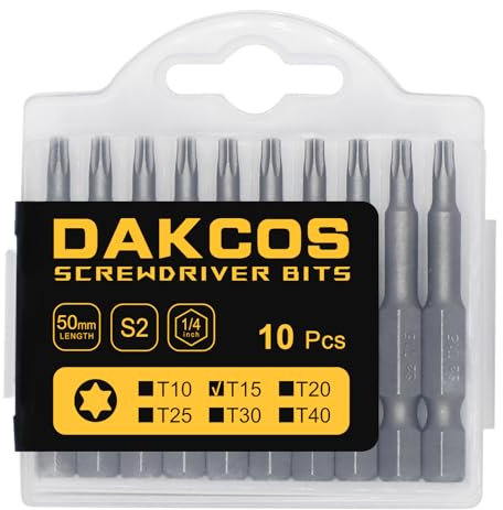 DAKCOS Bits T15, Torx Bit T15, S2 Bitsortiment (Länge: 50mm, 10pcs)