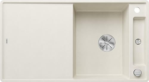 BLANCO AXIA III 5 S-F | Granitspüle aus SILGRANIT softweiß | mit | [90,5x50x20,2 cm] | für 50 cm breite Unterschränke | mit Glasschneidbrett | Reinigungsfreundlich | Einbauart: Flächenbündig