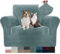 YSTELLAA Samt Stretch Sofabezug 1 Sitzer, Sofaschoner rutschfest Sofa Überzug, Sofa Cover Mit Armlehnen, Elastischer Couch Überzug, Sesselschoner Sofaschutz Katze, Graublau