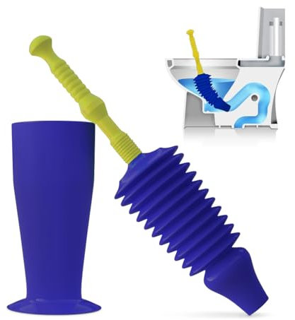 Zuvo UK's #1 Powerful Push Toilet Unblocker for Clearing Any Blockage in Commodes & Drains-Blue & Yellow Plunger with Free Bucket