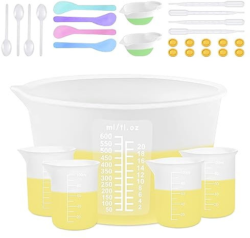 Zepitniy Vaso Medidor Silicona 600ml 100ml Tazas Medidoras de Silicona para Resina Epoxi para DIY Manualidades - 29 Pcs