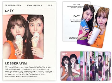 LE SSERAFIM - 3rd Mini Album [EASY] (Weverse Albums Ver. - B(UNIT)) Outer Box + Card + QR Photocard + User Guide + 2 Pin Badges + 4 Extra Photocards