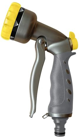Jardibric Pistolet d'Arrosage Métal Multi Jets – 7 Modes, Débit Réglable, Blocage du Jet – Buse et Corps Tri-Matière pour un Arrosage Précis, Durable et Polyvalent