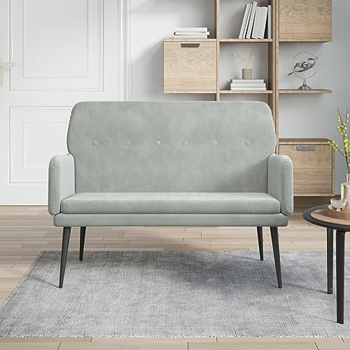 Mengtu Sitzbank mit Rückenlehne Flurbank Bank Sitzbänke Wartebank Wohnzimmerbank Sofa Couch Möbel für Schlafzimmer Hellgrau 108x79x79 cm Samt