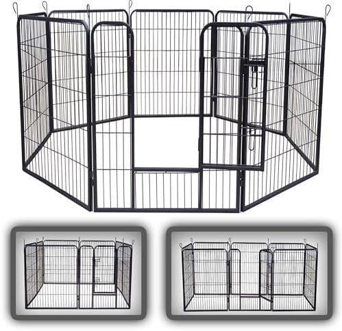 zoomundo Welpenauslauf 100cm hoch XL Laufgitter Tierlaufstall Welpenkäfig Absperrgitter Freilaufgehege Welpenzaun 8-Eck - Black Edition
