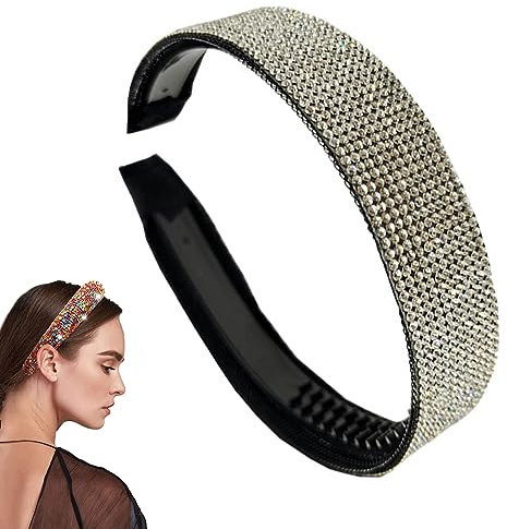 Traziewell Haarreifen Breit Weiß Silbernes Glitzer Strass Stirnband, Damen Haarreif Kristall für Party Hochzeit Mit Dickem Kissen 2605