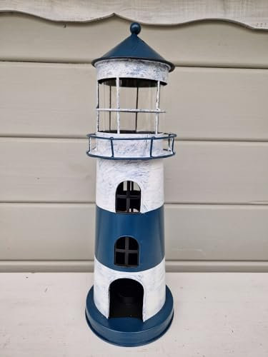 Arinosa Laterne Leuchtturm Metall Blau Windlicht D14xH39,5cm