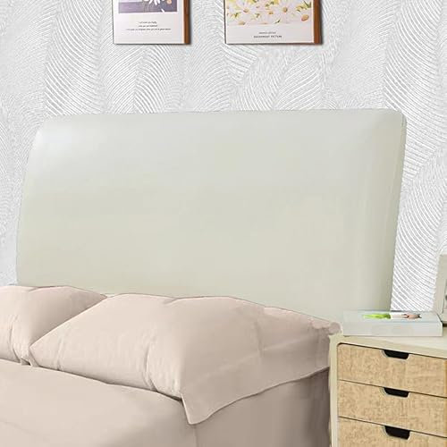 Bett-Kopfteilbezug, wasserdicht, PU-Leder, All-Inclusive, elastischer Kopfteilschutz für Kingsize-Doppelbett, vollständiger Kopfteilschutz (Beige, 180 cm/für 170–190 cm Kopfteil)