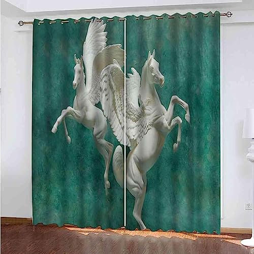 3D Schattierung Vorhänge - 2 X 70 X 160 Cm Tierisches Weißes Pferd Gardinenschal Vorhang Für Wohnzimmer Schlafzimmer Schlaufenschal Isolierung Lärmminderung Mädchen Raumdekoration - Vorhang -0P7V8N0X1