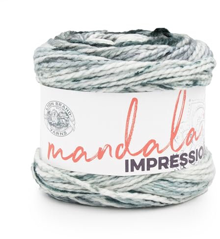 Lion Brand Mandala Impressions Mehrfarbiges Garn zum Stricken, Häkeln und Basteln, Grau/Schwarz (Peppery), 1 Stück