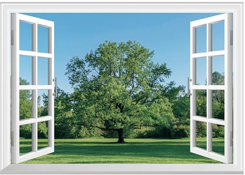FLFK Adesivo da parete per finestra finta, con erba e alberi, decorazione da parete, adesivo da parete, 61 x 40,6 cm