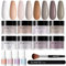 Aokitec 14Pcs Dip Powder Nail Kit Starter 8 Colors Collection , Acrylic Dipping Powder Liquid Set with Base Top Coat Activator Brush Saver for French Nails Art Manicure DIY Salon