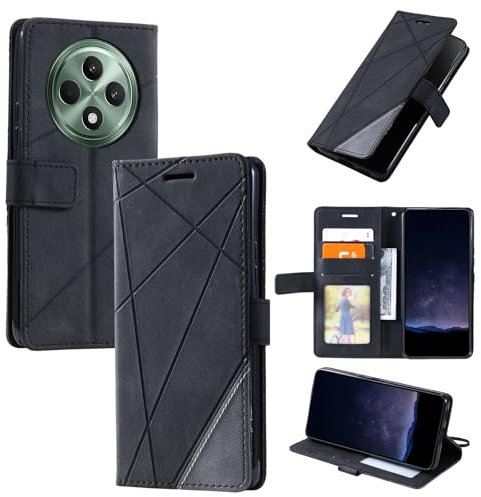 Compatible with Oppo Reno 12 FS 5G Leather Case, Compatible with Oppo Reno 12 F 5G Leather Case, Compatible with Oppo Reno12 F 5G CPH2637 Flip Case Mobile Phone Case Black