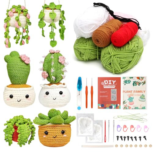 Peelanmall Häkelset für Anfänger: Häkelnadel Set mit Anleitung für Häkeln, Kaktus Hänge Häkeln Starter Kit & DIY Häkelnadeln
