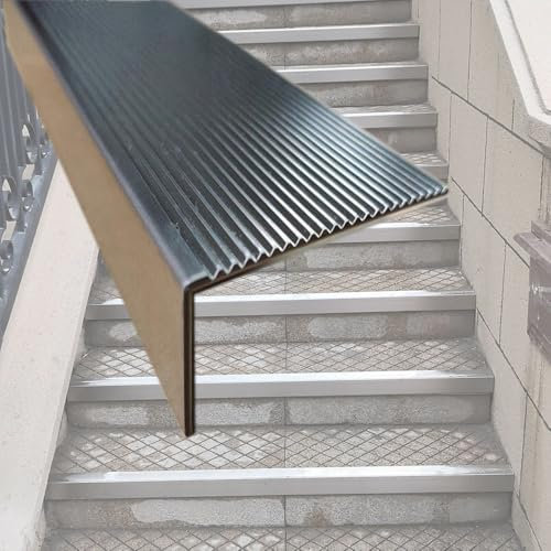 HAEKEBC rutschfeste Treppenkante Treppenkantenprofil Aus Edelstahl, Winkelprofil Für Außenbereich L-förmige Stufenkantenprofil(80 mm/3.15in)