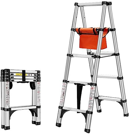 Aluminium Folding Telescopic Ladder with Storage bag,Anti-Slip A-Shape Telescoping Ladder Household Cleaning Repairing Herringbone Extension Ladder Extendable Ladder