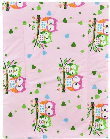 Baby Delux Wickelauflage Wickelunterlage 60x75 cm weiche Wickeltischauflage Baumwolle wasserdicht waschbar (Eulenpaar rosa)