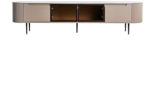 Banc TV Meuble TV sur Pied en Ardoise et Verre trempé, Meuble de Rangement à Porte, Salon, Meuble de Rangement à Domicile Meuble TV