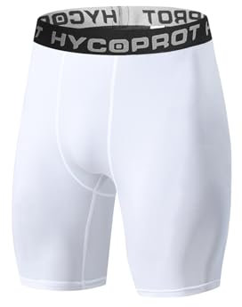 HYCOPROT Herren Kompressionsshorts, Schnelltrocknendes Baselayer Unterhose Kurz Laufunterwäsche Atmungsaktive Tights Funktionsunterwäsche Fußball Radlerhose (Weiß, L)