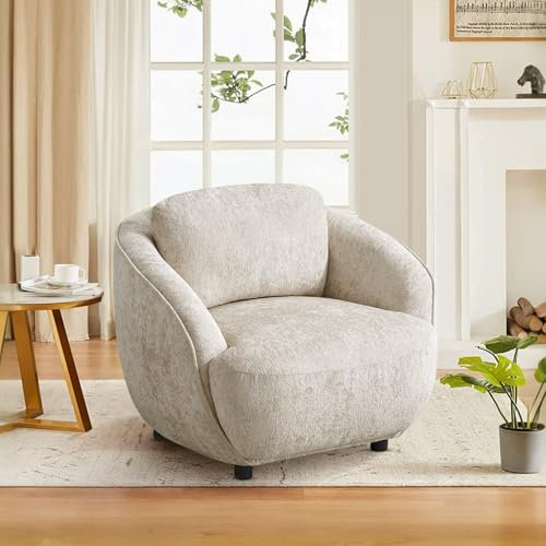 Ckaff Ohrensessel Sessel Wohnzimmer, Lounge Sessel Einzelsofa Bequem Polstersessel Rund, Schlafzimmersessel Lesesessel mit dickem Abnehmbares Wurfkissen für Wohnzimmer Schlafzimmer Balkon Büro, Beige
