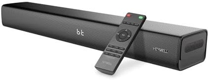 Heymell Compatto Piccolo 60cm 2.1ch 120W Barra Soundbar per TV, Miglioramento dei Dialoghi Suono Surround e Chiaro, Bluetooth HDMI ARC Optical Aux.Voyage 202