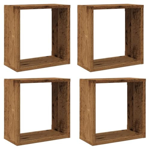HEFZGDB Würfel-Wandregale 4 STK. Altholz-Optik 30x15x30 Holzwerkstoff Wandregal Klein Kleines Wandregal Regalboden Wandablage für Wohnbereich Schlafzimmer Küche Badezimmer
