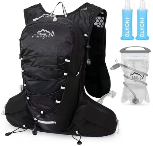 INOXTO Sac d'hydratation léger 5L,adapté à la randonnée en Plein air,Marathon, compétition Cycliste, Gilet d'hydratation d'alpinisme,Hommes et Femmes (577 Noir Sac à Eau de 1,5 L, Normes)