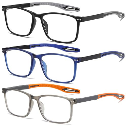 Fsread 3 Pack Lesebrille für Herren Sportlicher Stil Blaulichtblockierende Quadratische Rahmen Leichte Bequeme Lesehilfe +3.0