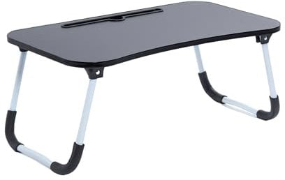 OHS Lap Tray, Wooden Laptop Stand For Bed & Sofa with Foldable Legs Laptop Table For Working From Home Portable & Sturdy Breakfast Desk Stand, Charcoal-60x35x26cm