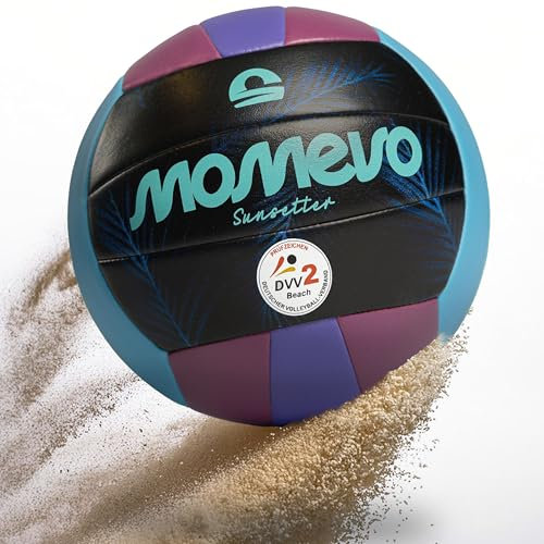 Momevo Sunsetter Beachvolleyball, DVV Zertifiziert, offizielle Größe 5, weiche PU Oberfläche - für Outdoor Sandsport Strandsport Geschenk (Palm Purple, Ohne Ballpumpe)