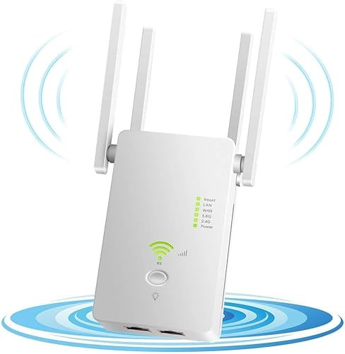 WLAN Repeater AC1200 WLAN Verstärker 5GHz/867Mbit/s 2,4GHz/300Mbit/s, mit AP-Modus/Repeater/Router, 4 Antennen,WiFi Range Extender kompatibel zu Allen WiFi Geräten