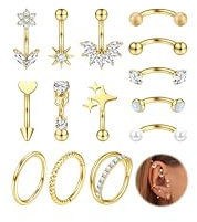 Milacolato 14 Stück Rook Augenbrauen Piercings Gold Silber Augenbrauenpiercing Edelstahl Curved Barbel Nasenpiercing Septum Daith Conch Ring 16G Piercing Ohr Banane Schmuck 8MM