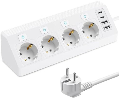 Regleta esquinera de 4 enchufes con interruptor, regleta de esquina con 2 USB y 2 Type-C, regleta de enchufes de esquina con protección contra sobretensiones, enchufe de mesa de 2 m de cable, para