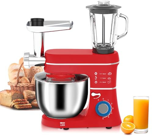 Multifunctional Electric Stand Mixer with 10L Bowl, 1.5L Jar, Meat Grinder, and Juice Blender for Baking, Cooking, and Blending - Dishwasher Safe Accessories Included
