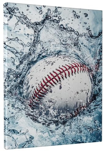 Baseball-Leinwand-Kunst, weiß-roter Sportball-Poster, dynamische Wandkunst, ästhetische Dekoration für Wohnzimmer, Schlafzimmer, Spielzimmer, ungerahmt, 20,3 x 30,5 cm