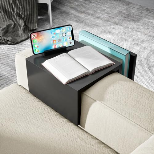 Whemyreat Sofatablett Armlehne Aus Holz,Anti-Rutsch Sofa Ablage Mit Zwei Seitentaschen Und Telefonhalterung,Sofalehne Ablage,Couch Tablett,Sofa Armablage,Flexibles Armlehnen Organizer,schwarz