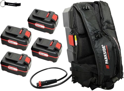 HEADNMORE® Bundle - Zaino Parkside Performance® 20 V/40 V, batteria PPRA 20 + 4 batterie Parkside® 4 Ah + portachiavi